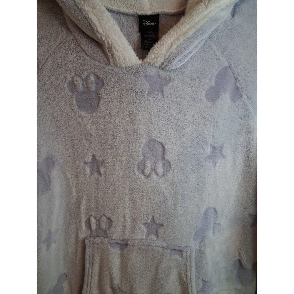 Disney Mickey Minnie Fleece Lounger Robe Large Sherpa Hoodie Blue Pullover